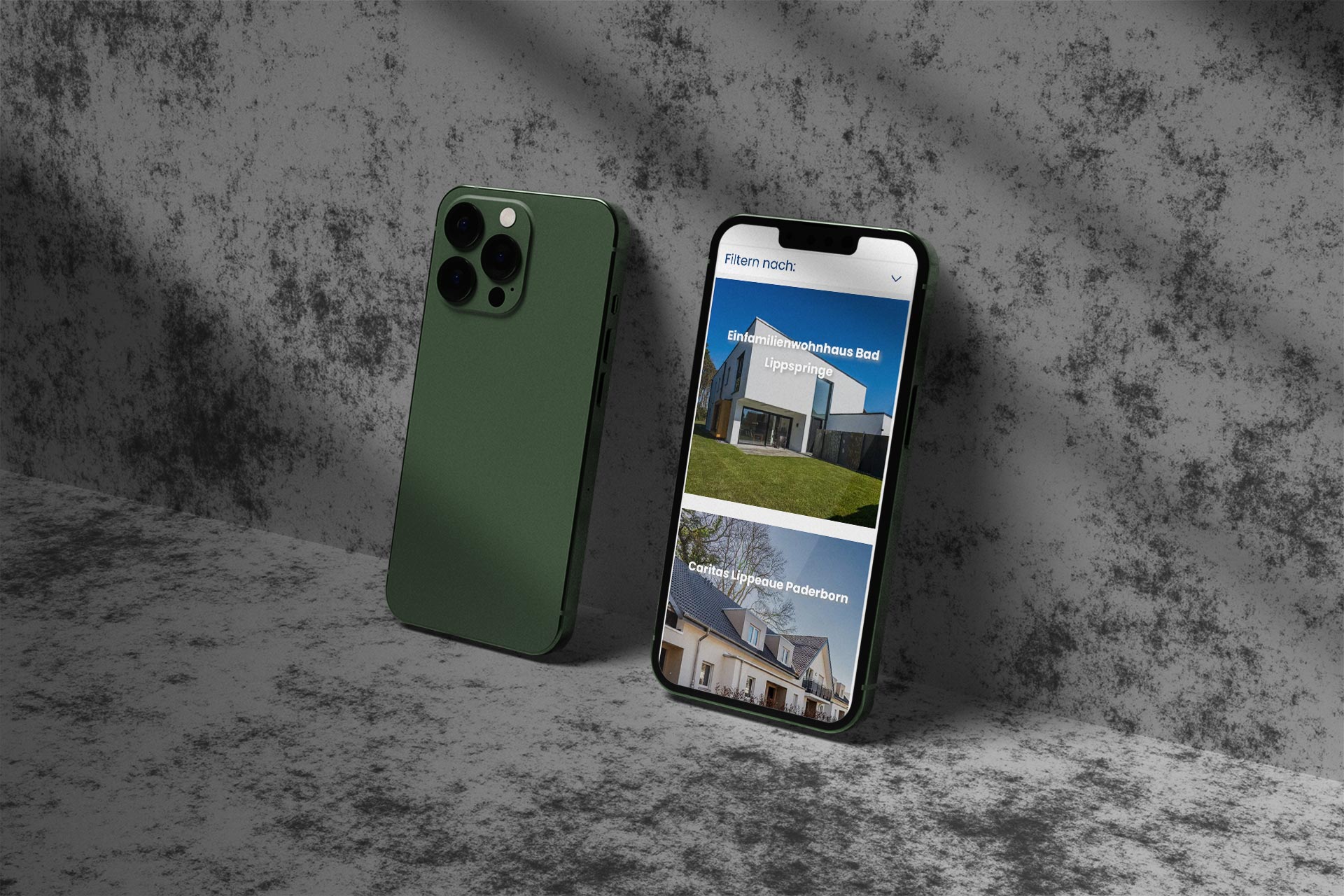 Ansicht der mobilen Website auf einem Smartphone mit dem Bereich Referenzen