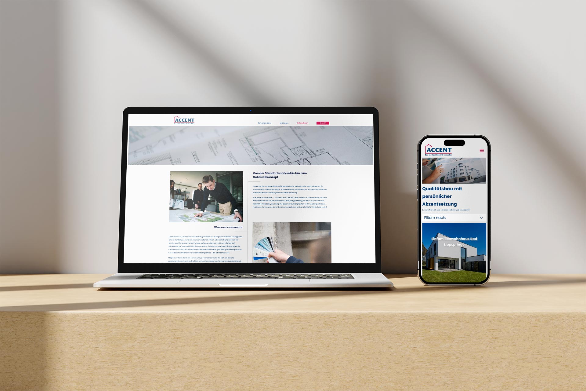 Ansicht einer Hausbau-Referenz auf einem Tablet